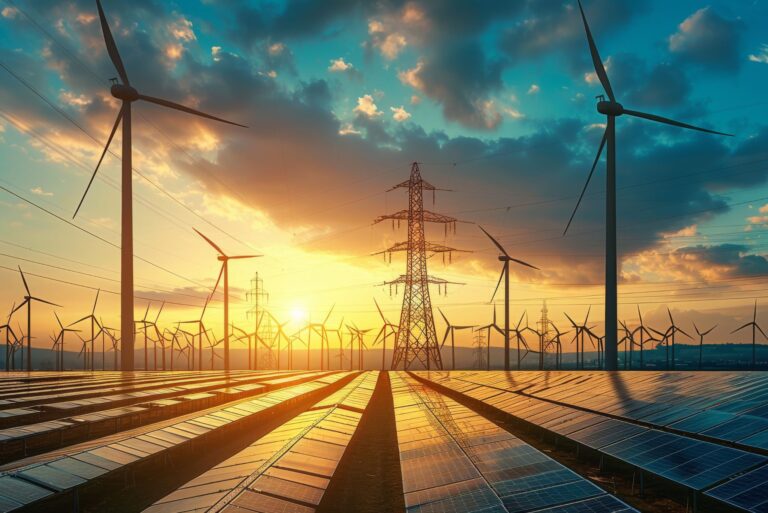 Solarzellen und Windräder