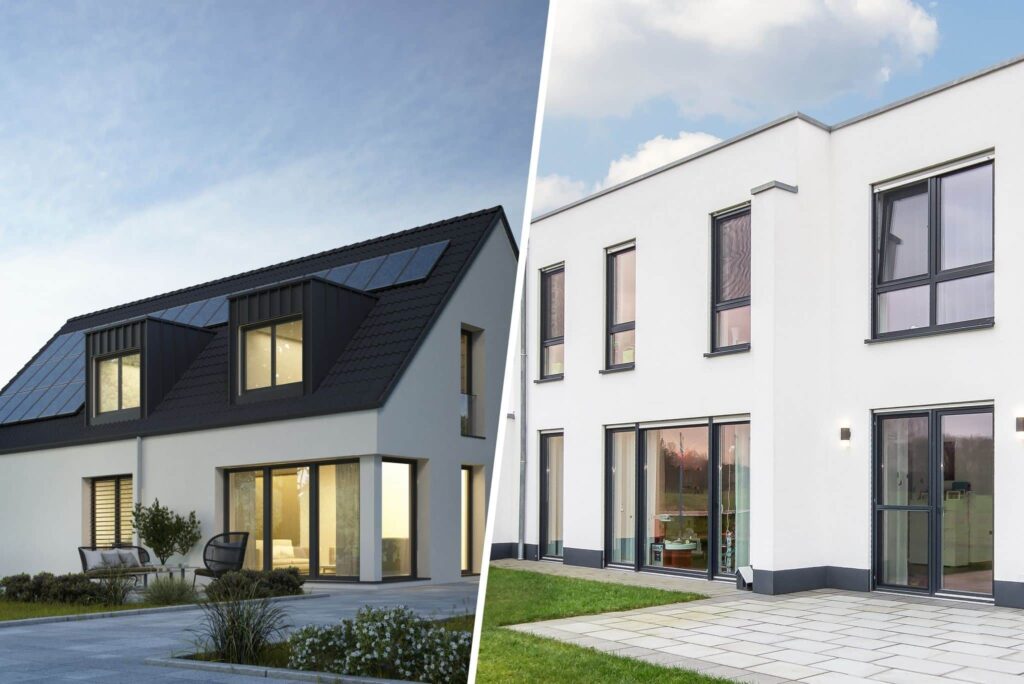 Ein Steildach und ein Flachdach