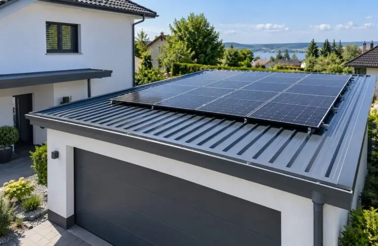 Garagendachsanierung mit Trapezblech, sanierte Garage