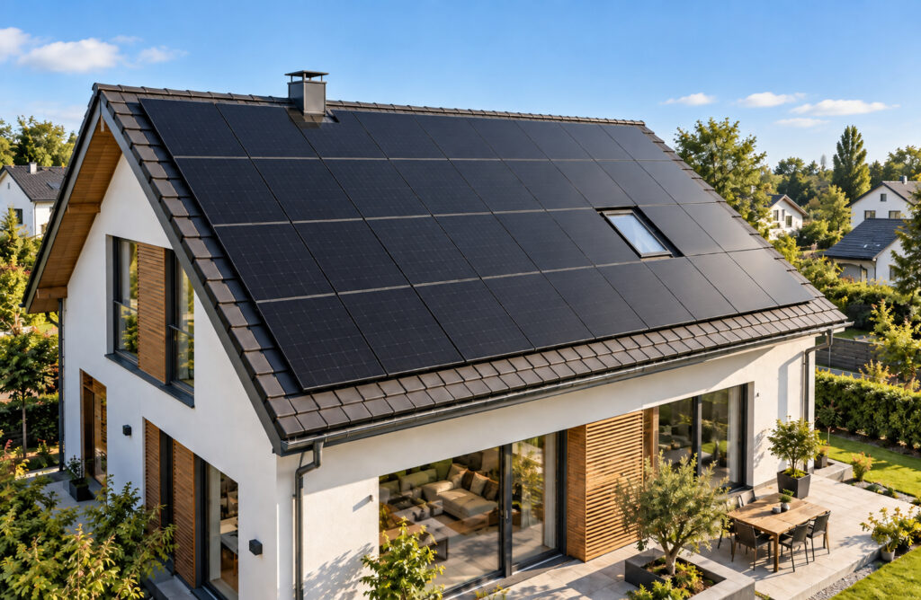 Haus mit Solardach, Symbolbild Stromgestehungskosten