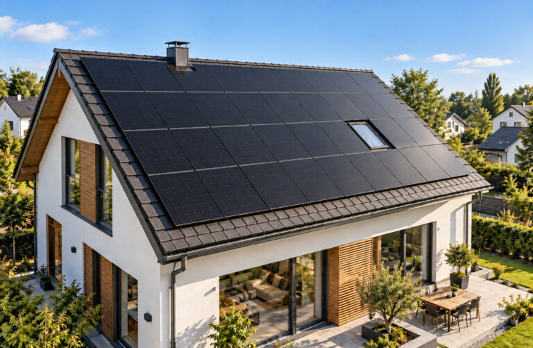 Haus mit Solardach, Symbolbild Stromgestehungskosten